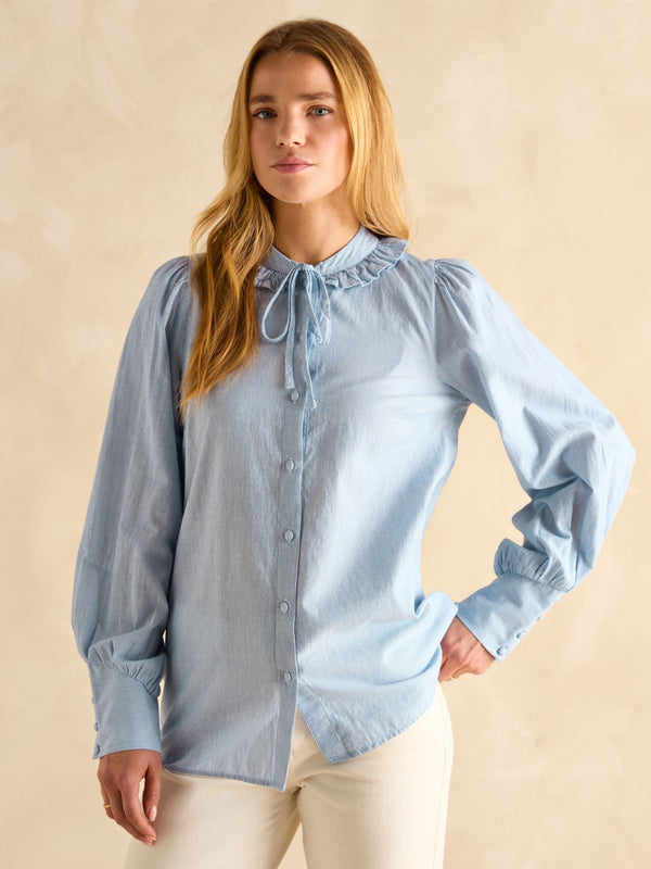 Joules Harper Check Cotton Tie Blouse