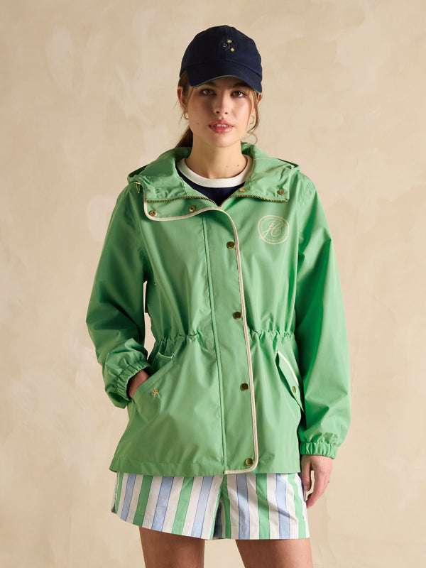 Joules Holt Green Waterproof Packable Raincoat with Hood