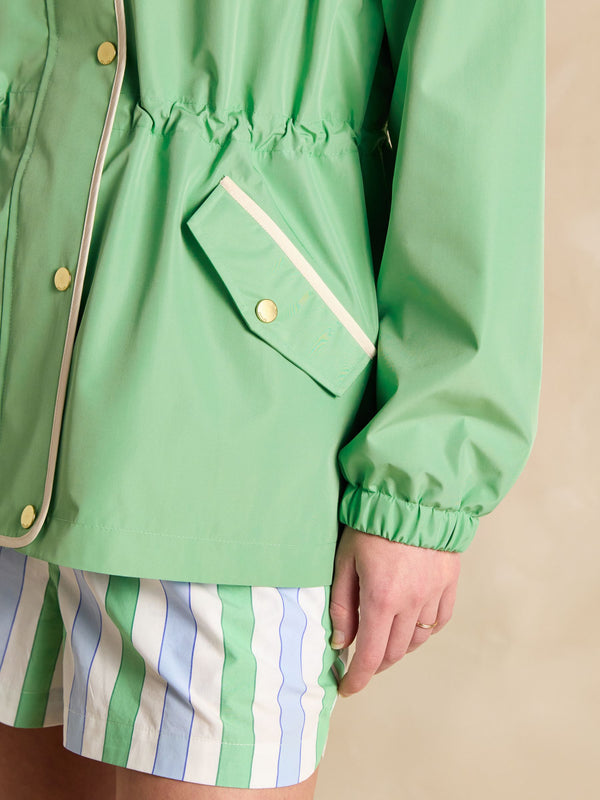 Joules Holt Green Waterproof Packable Raincoat with Hood