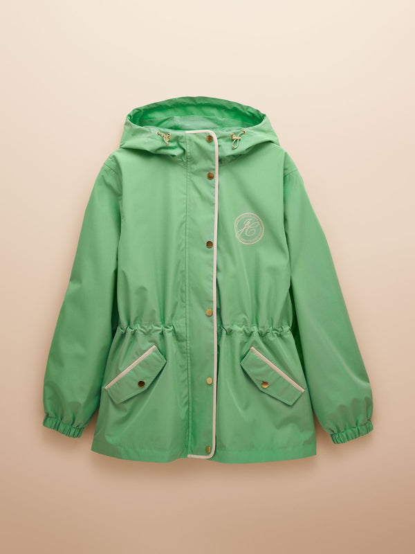 Joules Holt Green Waterproof Packable Raincoat with Hood