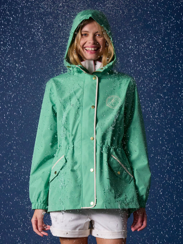 Joules Holt Green Waterproof Packable Raincoat with Hood
