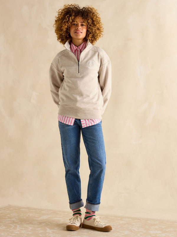 Joules Racquet Pink Cotton Marl Half Zip Sweatshirt