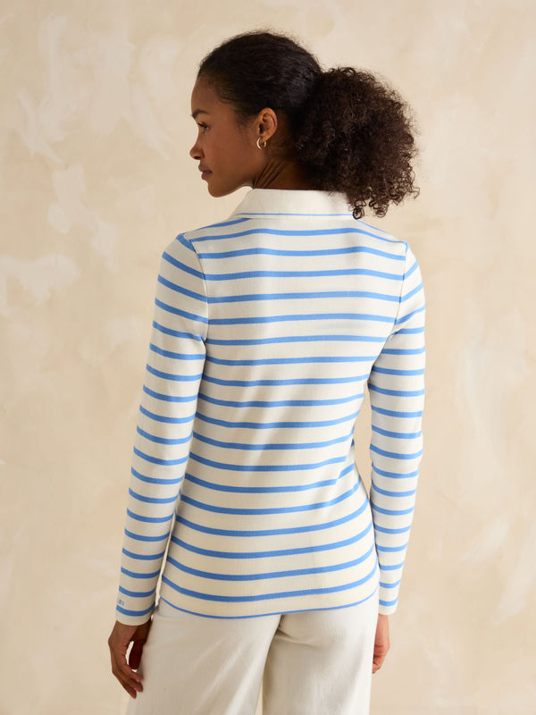 Joules Fairfield Blue Striped Ribbed Long Sleeve Striped Polo Shirt