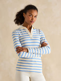 Joules Fairfield Blue Striped Ribbed Long Sleeve Striped Polo Shirt