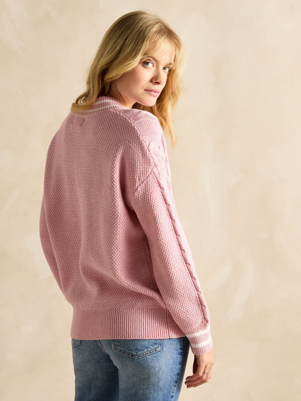 Joules Dibbly Blue Cotton Cable Knit Cricket Jumper