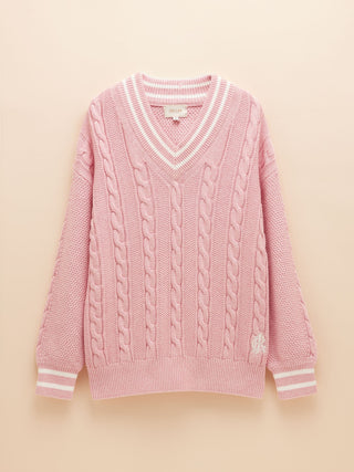 Joules Dibbly Blue Cotton Cable Knit Cricket Jumper