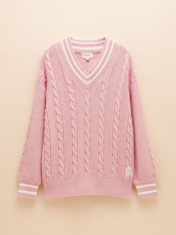 Joules Dibbly Blue Cotton Cable Knit Cricket Jumper