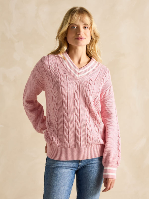 Joules Dibbly Blue Cotton Cable Knit Cricket Jumper