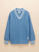 Joules Dibbly Blue Cotton Cable Knit Cricket Jumper
