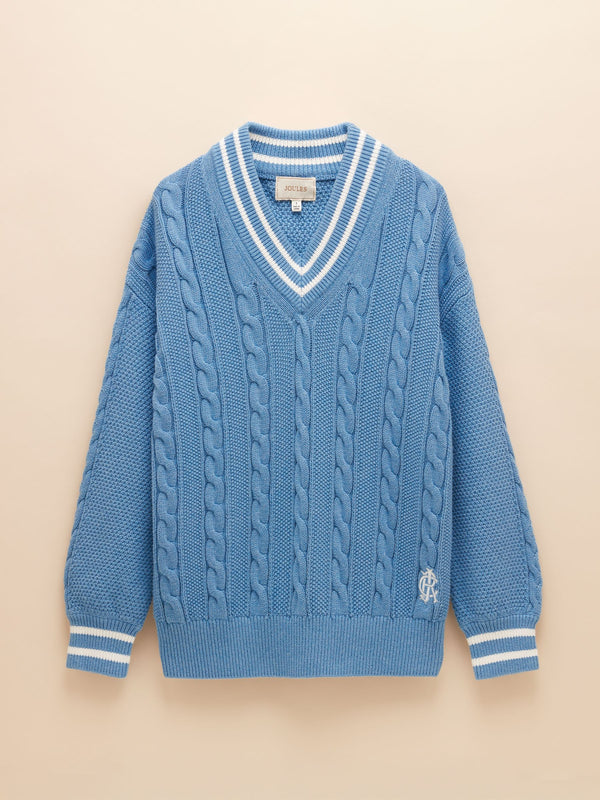 Joules Dibbly Blue Cotton Cable Knit Cricket Jumper